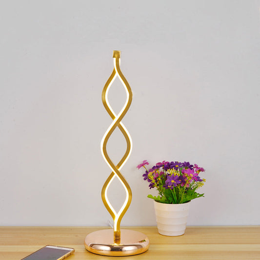 Gold Wavy Strip Tischlampe Art Deco LED Aluminium Nachttischlampe mit Stecker-Kabel