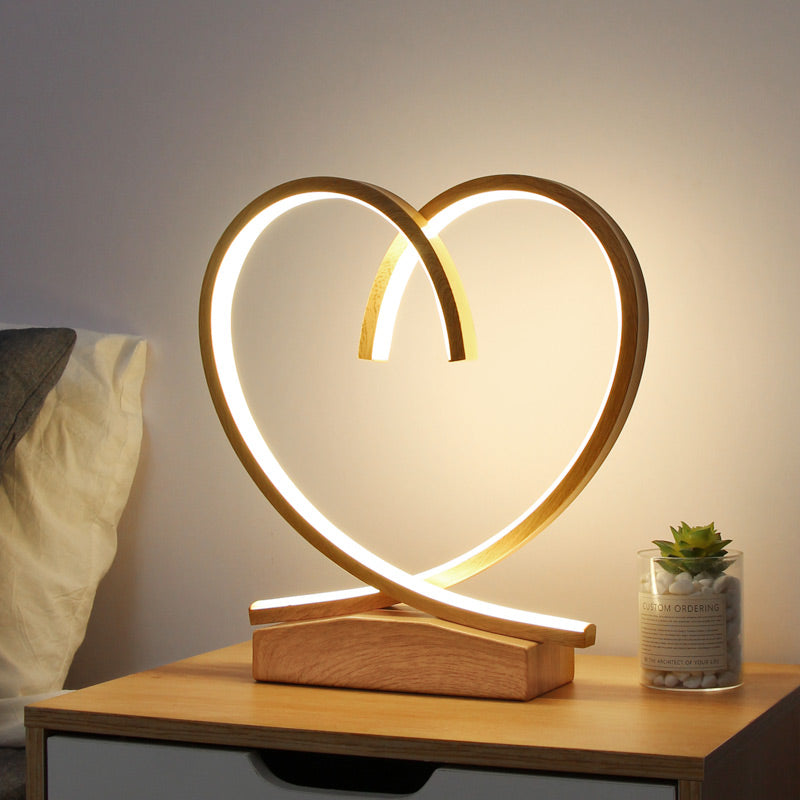 Halo Ring LED Nachttischlampe Dekorative Metall Holzfinish Tischlicht für Schlafzimmer