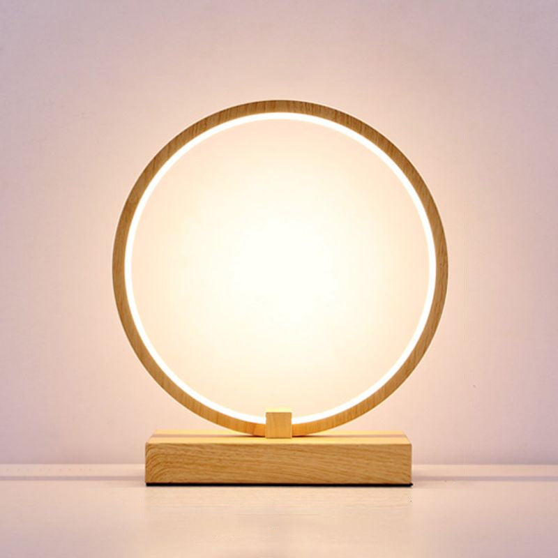 Halo Ring LED Nachttischlampe Dekorative Metall Holzfinish Tischlicht für Schlafzimmer