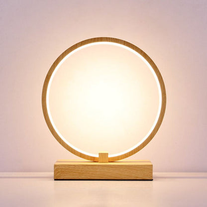 Halo Ring LED Nachttischlampe Dekorative Metall Holzfinish Tischlicht für Schlafzimmer