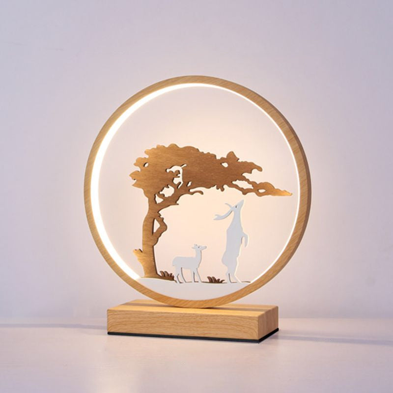 Halo Ring LED Nachttischlampe Dekorative Metall Holzfinish Tischlicht für Schlafzimmer