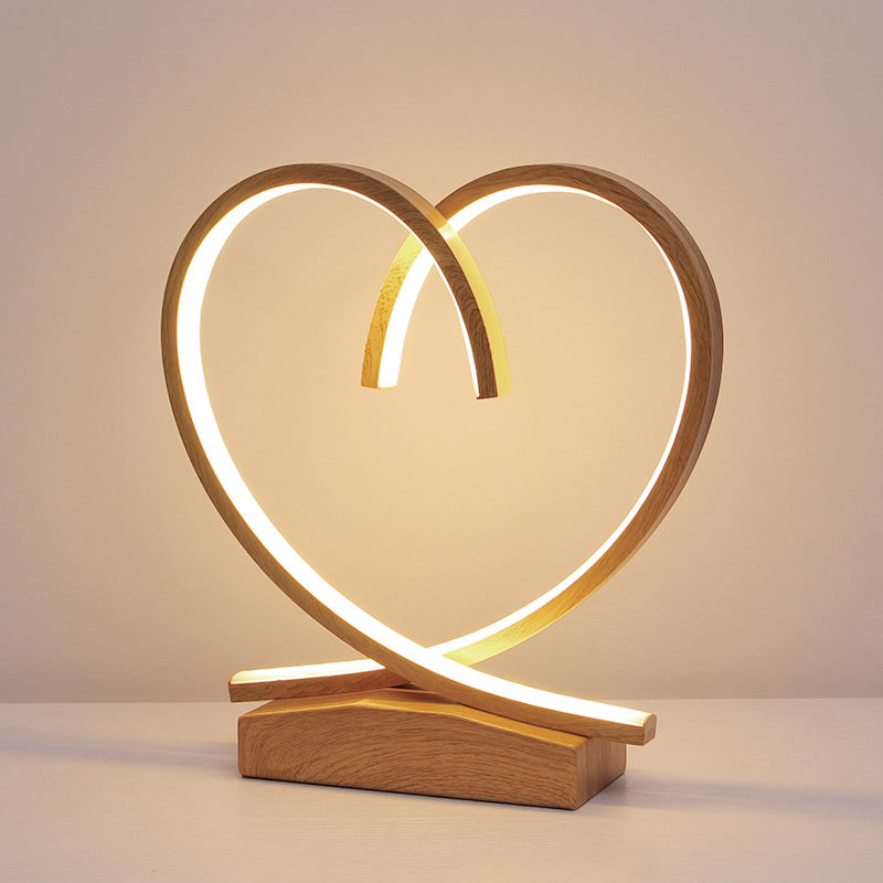Halo Ring LED Nachttischlampe Dekorative Metall Holzfinish Tischlicht für Schlafzimmer
