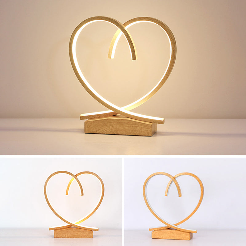 Halo Ring LED Nachttischlampe Dekorative Metall Holzfinish Tischlicht für Schlafzimmer