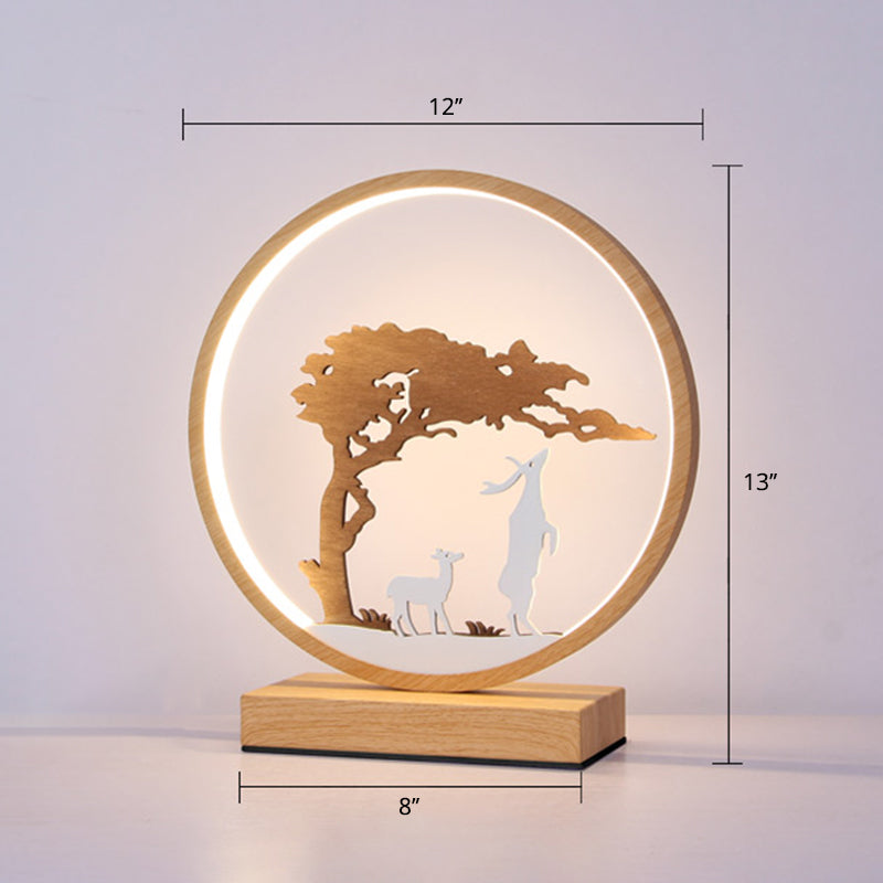 Halo Ring LED Nachttischlampe Dekorative Metall Holzfinish Tischlicht für Schlafzimmer