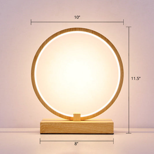 Halo Ring LED Nachttischlampe Dekorative Metall Holzfinish Tischlicht für Schlafzimmer