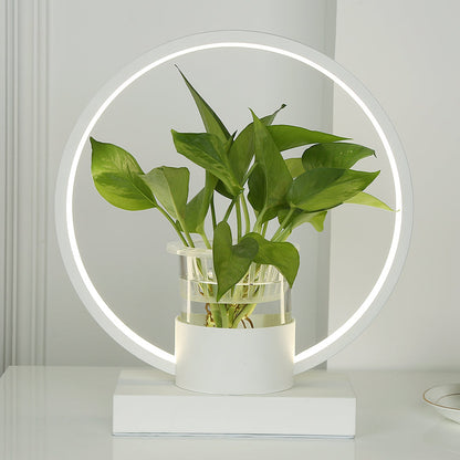 Aluminium Ringförmige Nachtlampe Dekorative LED Tischleuchte mit Klarglas Pflanzenbecher