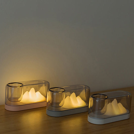 Plastik Bergförmige Nachtlampe Künstlerische Wiederaufladbare LED Tischlampe mit Ovaler Abdeckung und Aufbewahrungstasse