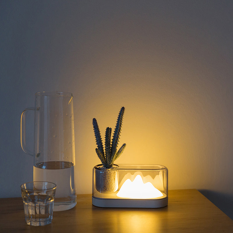 Plastik Bergförmige Nachtlampe Künstlerische Wiederaufladbare LED Tischlampe mit Ovaler Abdeckung und Aufbewahrungstasse