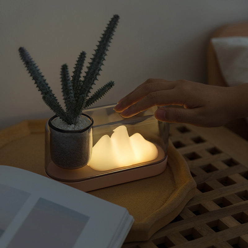 Plastik Bergförmige Nachtlampe Künstlerische Wiederaufladbare LED Tischlampe mit Ovaler Abdeckung und Aufbewahrungstasse