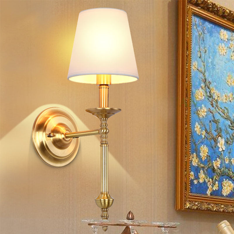 Frendorf | Messing Conus Wandleuchte Armatur Retro Weiße Stofflampenschirm 1/2 Lampen Esszimmer Wandleuchte Beleuchtung