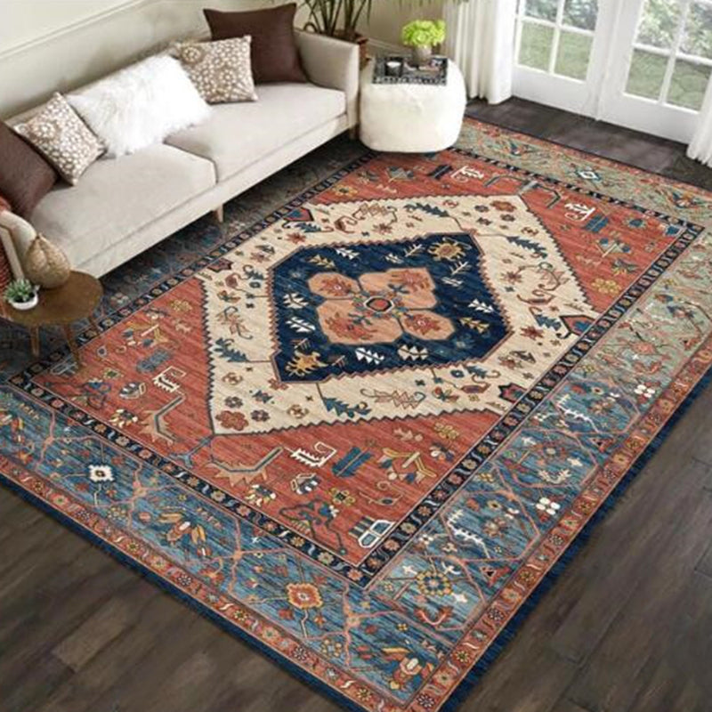 Frendorf | Multicolor novel carpet made of cotton blend with checkered pattern, non-slip, pet-friendly interior carpet for the living room