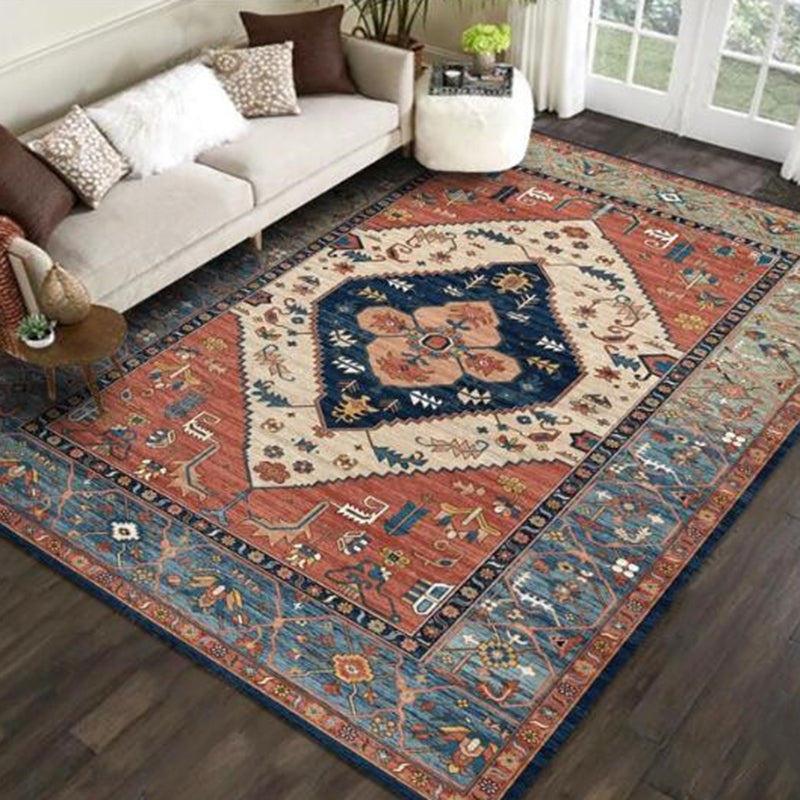 Frendorf | Multicolor novel carpet made of cotton blend with checkered pattern, non-slip, pet-friendly interior carpet for the living room