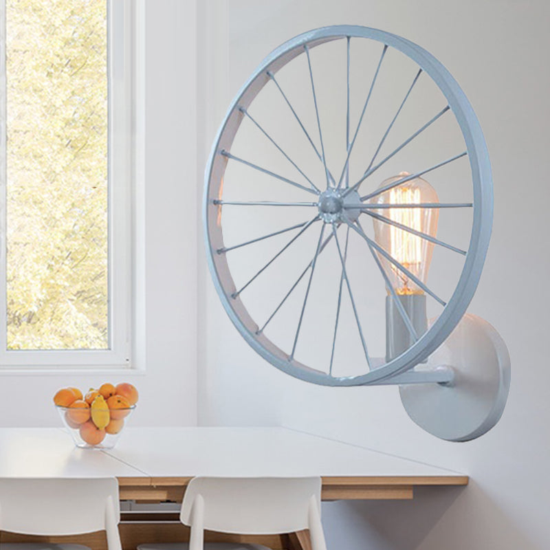 Frendorf | Bare Bulb Wohnzimmer Wandbeleuchtung mit Rad Design Industriestil Metall 1 Licht Schwarz/Weiß/Rot Wandleuchte