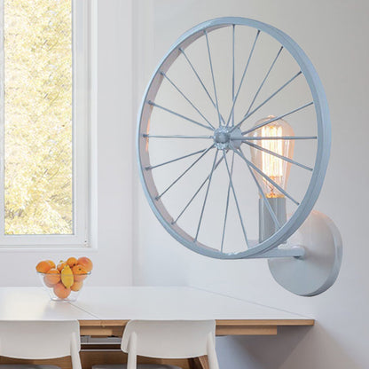 Frendorf | Bare Bulb Wohnzimmer Wandbeleuchtung mit Rad Design Industriestil Metall 1 Licht Schwarz/Weiß/Rot Wandleuchte