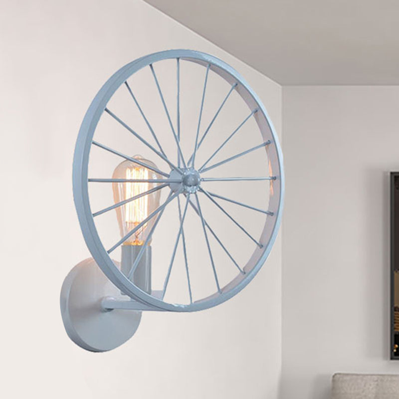 Frendorf | Bare Bulb Wohnzimmer Wandbeleuchtung mit Rad Design Industriestil Metall 1 Licht Schwarz/Weiß/Rot Wandleuchte