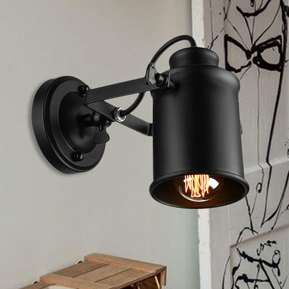 Frendorf | 1 Licht Draaibaar Wandmontageverlichting met Cylindrische Metalen Schaduw Industriële Binnenwandlamp in Zwart