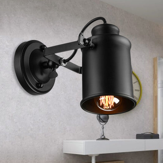 Frendorf | 1 Licht Draaibaar Wandmontageverlichting met Cylindrische Metalen Schaduw Industriële Binnenwandlamp in Zwart