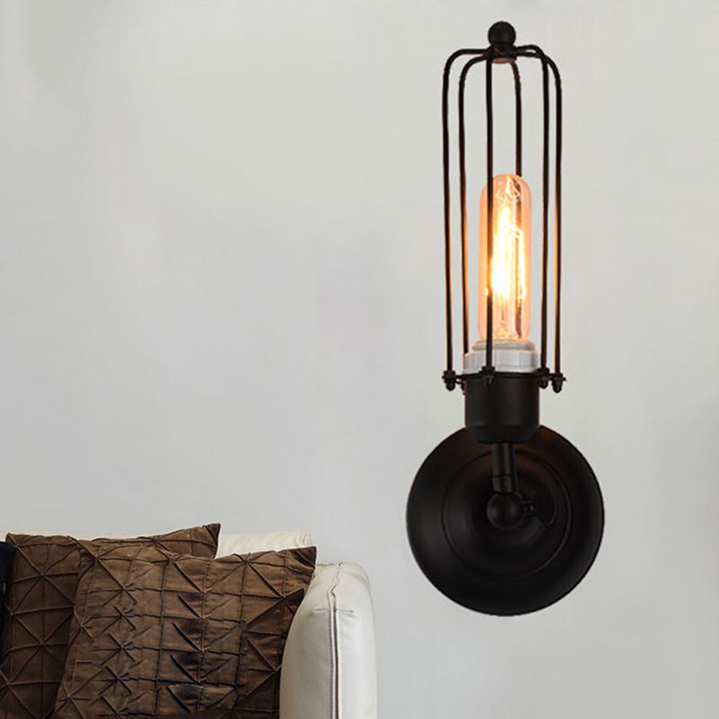 Frendorf | 1/2-Bulb Lineaire Kooi Wandlamp Industrieel Zwart/Roest Metaal Wandverlichtingsarmatuur voor Woonkamer