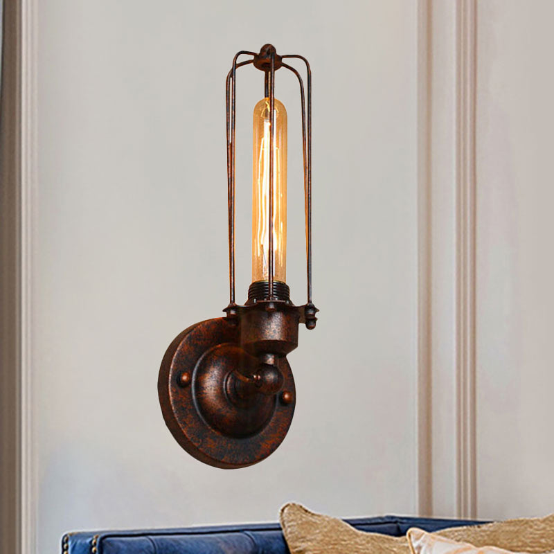 Frendorf | 1/2-Bulb Lineaire Kooi Wandlamp Industrieel Zwart/Roest Metaal Wandverlichtingsarmatuur voor Woonkamer