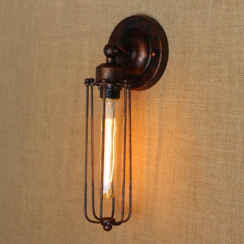 Frendorf | 1/2-Bulb Lineaire Kooi Wandlamp Industrieel Zwart/Roest Metaal Wandverlichtingsarmatuur voor Woonkamer