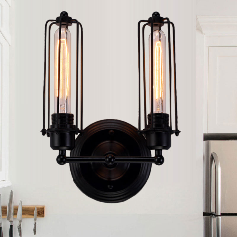 Frendorf | 1/2-Bulb Lineaire Kooi Wandlamp Industrieel Zwart/Roest Metaal Wandverlichtingsarmatuur voor Woonkamer