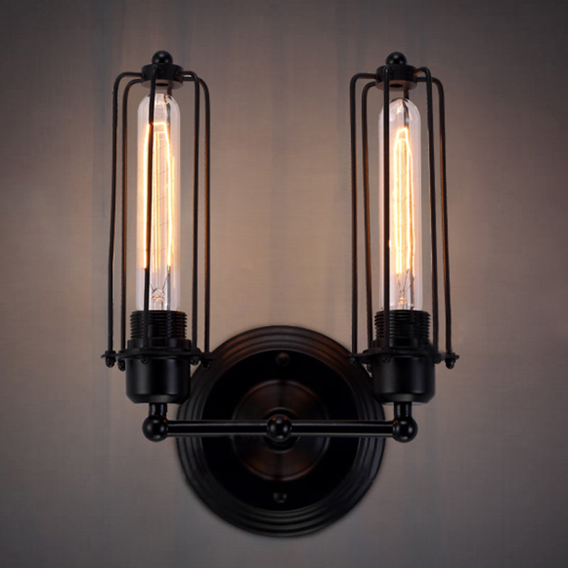 Frendorf | 1/2-Bulb Lineaire Kooi Wandlamp Industrieel Zwart/Roest Metaal Wandverlichtingsarmatuur voor Woonkamer