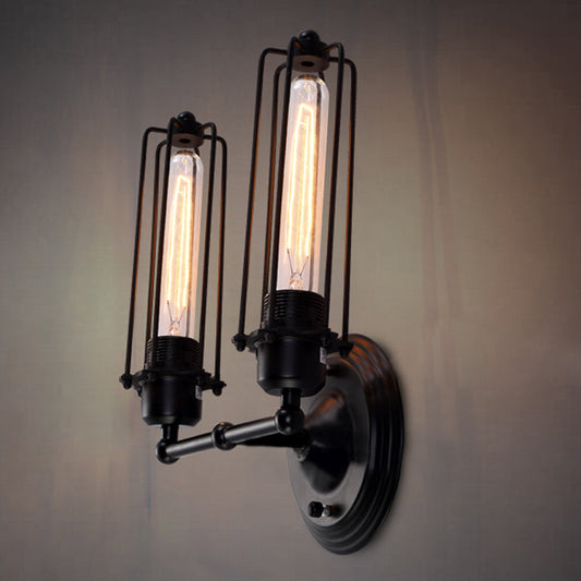 Frendorf | 1/2-Bulb Lineaire Kooi Wandlamp Industrieel Zwart/Roest Metaal Wandverlichtingsarmatuur voor Woonkamer