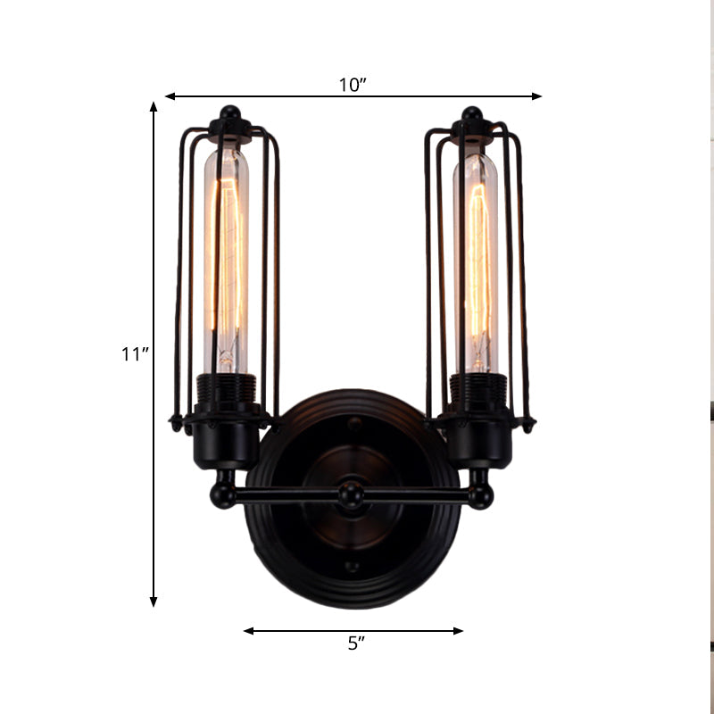 Frendorf | 1/2-Bulb Lineaire Kooi Wandlamp Industrieel Zwart/Roest Metaal Wandverlichtingsarmatuur voor Woonkamer