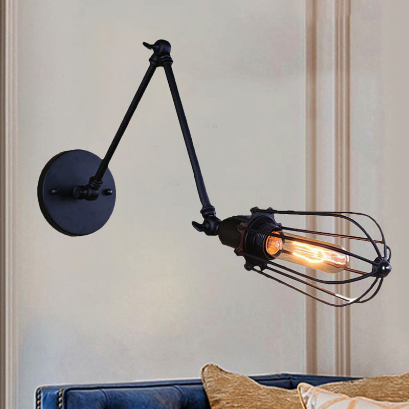 Frendorf | 1 Lichtarm verstellbare wandverlichting met cage-schaduw loftstijl zwart/ messing/ verouderd messing wandmontage licht boven tafel
