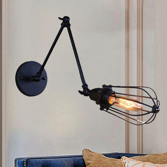 Frendorf | 1 Lichtarm verstellbare wandverlichting met cage-schaduw loftstijl zwart/ messing/ verouderd messing wandmontage licht boven tafel