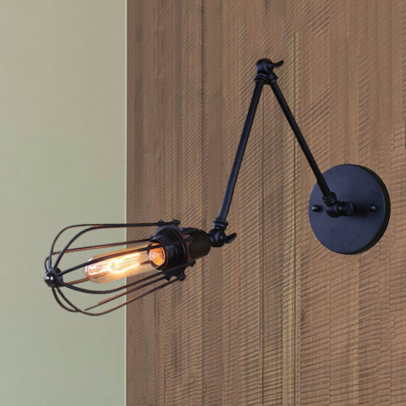 Frendorf | 1 Lichtarm verstellbare wandverlichting met cage-schaduw loftstijl zwart/ messing/ verouderd messing wandmontage licht boven tafel