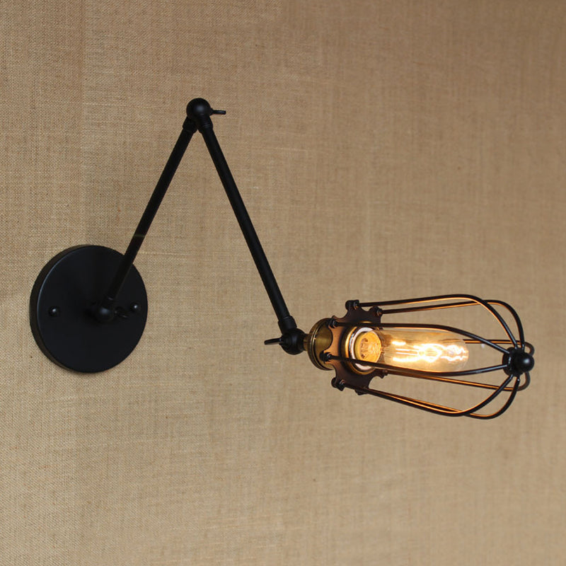 Frendorf | 1 Lichtarm verstellbare wandverlichting met cage-schaduw loftstijl zwart/ messing/ verouderd messing wandmontage licht boven tafel