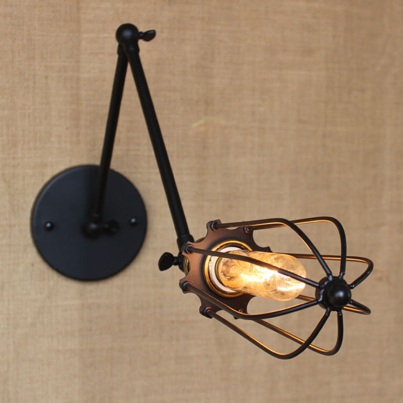 Frendorf | 1 Lichtarm verstellbare wandverlichting met cage-schaduw loftstijl zwart/ messing/ verouderd messing wandmontage licht boven tafel
