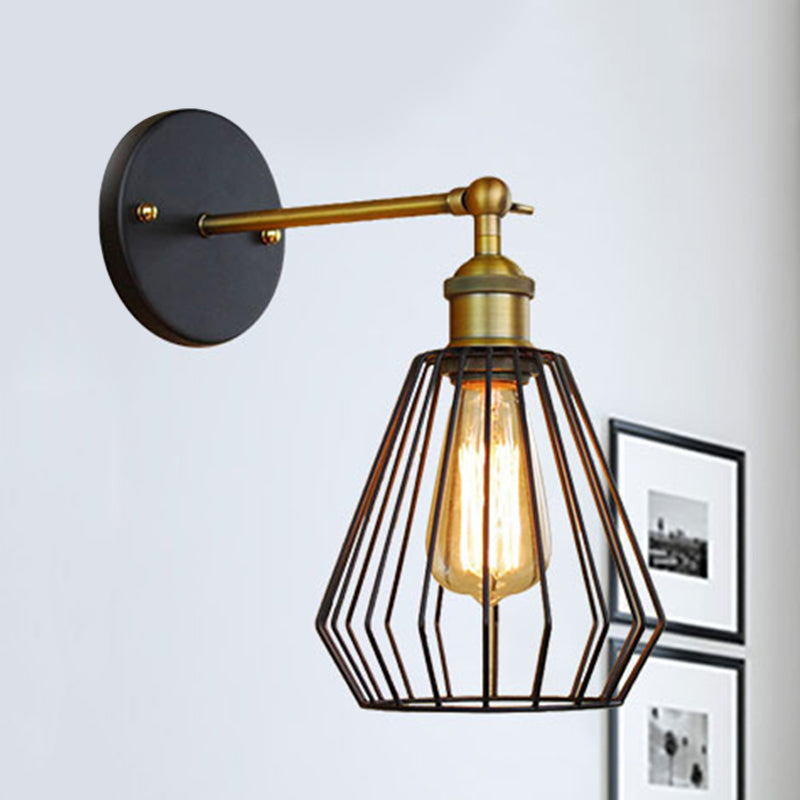 Frendorf | 1 Kopfzylinder/Tränenform Käfig Wandmontage Beleuchtung Industriell Schwarzes Metall Mini Wandlicht für Schlafzimmer