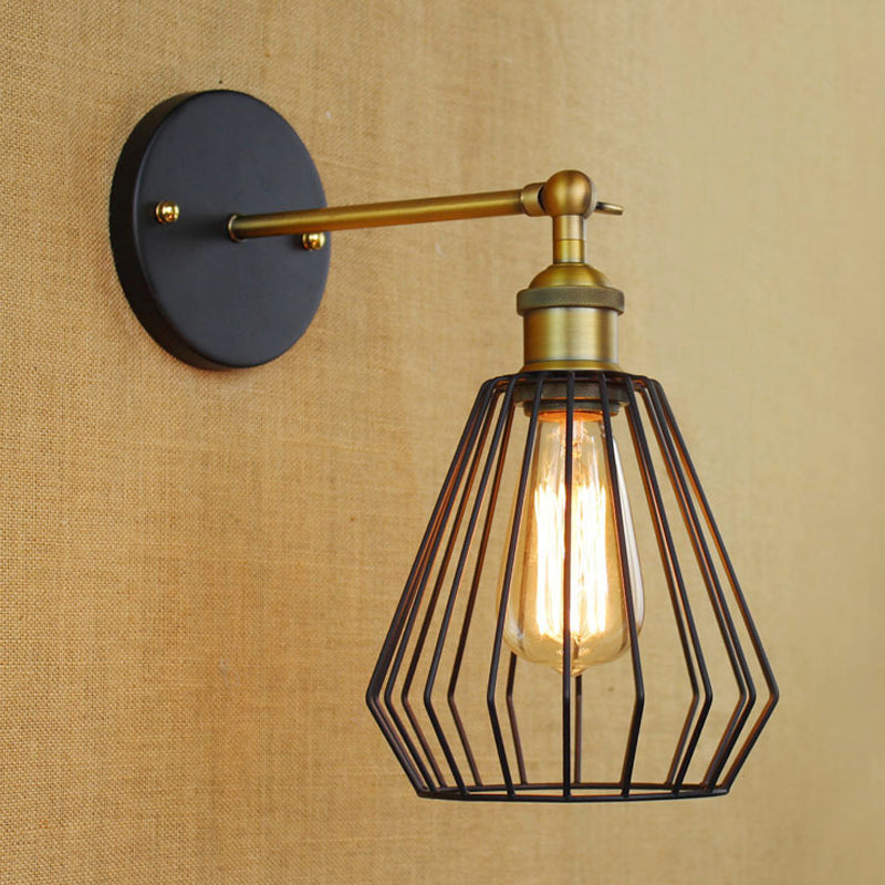 Frendorf | 1 Kopfzylinder/Tränenform Käfig Wandmontage Beleuchtung Industriell Schwarzes Metall Mini Wandlicht für Schlafzimmer