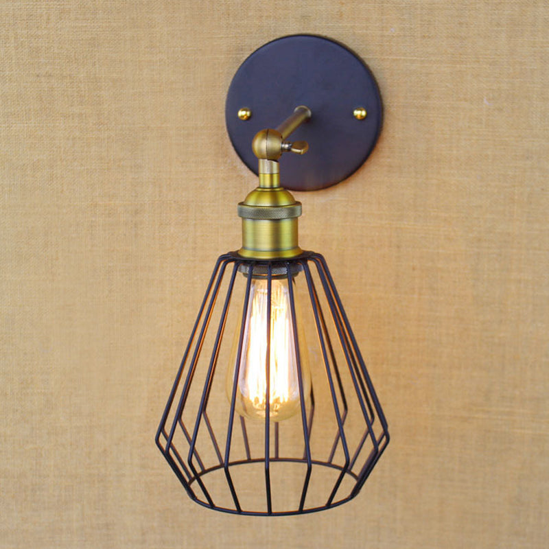Frendorf | 1 Kopfzylinder/Tränenform Käfig Wandmontage Beleuchtung Industriell Schwarzes Metall Mini Wandlicht für Schlafzimmer