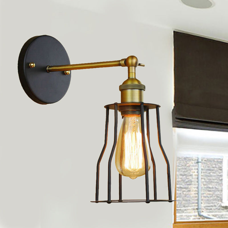 Frendorf | 1 Kopfzylinder/Tränenform Käfig Wandmontage Beleuchtung Industriell Schwarzes Metall Mini Wandlicht für Schlafzimmer