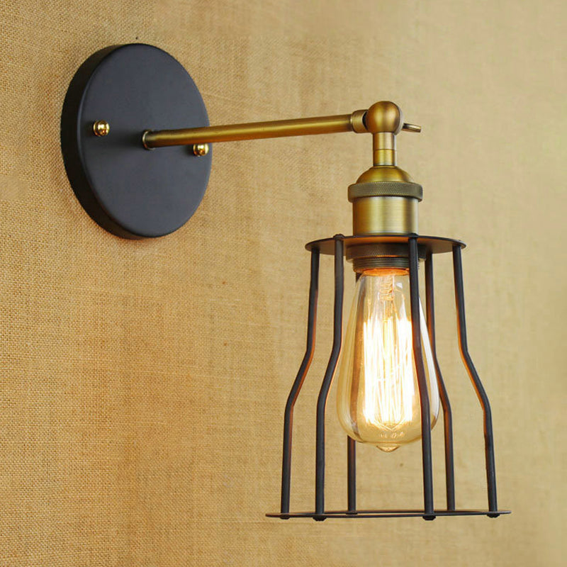Frendorf | 1 Kopfzylinder/Tränenform Käfig Wandmontage Beleuchtung Industriell Schwarzes Metall Mini Wandlicht für Schlafzimmer