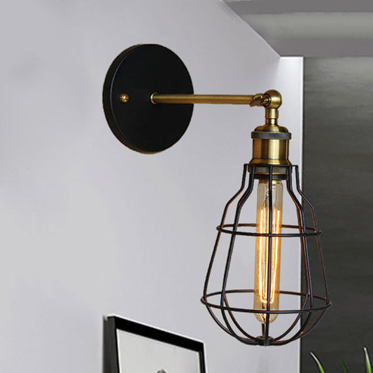 Frendorf | 1 Kopfzylinder/Tränenform Käfig Wandmontage Beleuchtung Industriell Schwarzes Metall Mini Wandlicht für Schlafzimmer