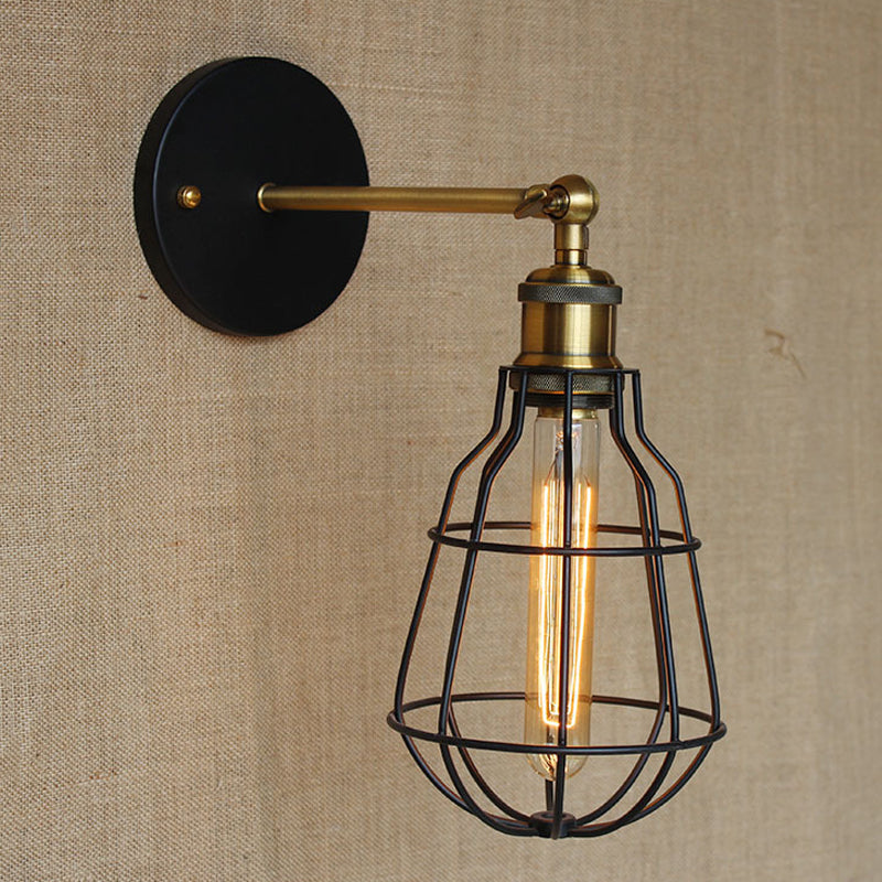 Frendorf | 1 Kopfzylinder/Tränenform Käfig Wandmontage Beleuchtung Industriell Schwarzes Metall Mini Wandlicht für Schlafzimmer