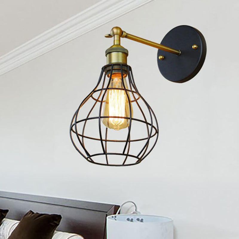 Frendorf | 1 Kopfzylinder/Tränenform Käfig Wandmontage Beleuchtung Industriell Schwarzes Metall Mini Wandlicht für Schlafzimmer
