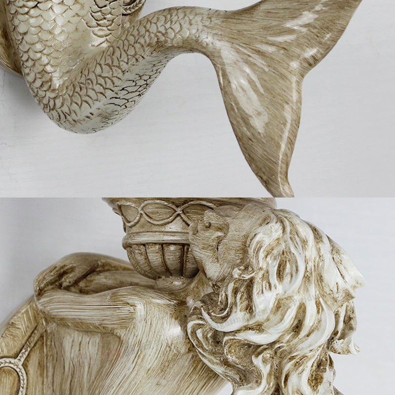 Frendorf | Shell Bowl/Dome Wandlampe Rustikal Tiffany 1 Licht Wandleuchte mit Harz Meerjungfrau in Beige