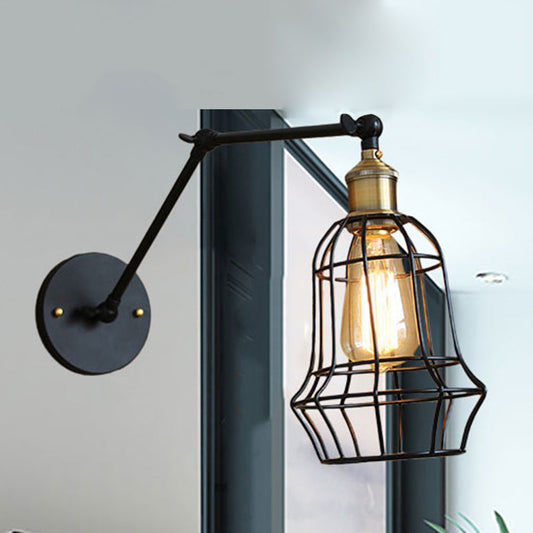 Frendorf | Schwarze Globe/Träne Wand sconce Beleuchtung mit Käfigschatten Retro Metall 1 Lichtarm verstellbare Wandmontage Licht