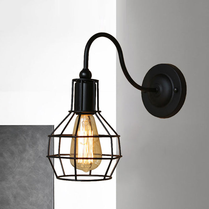 Frendorf | Metallic Zwart/Bronze Wandverlichting Global Cage 1 Hoofd Vintage Industrieel Wandlamp met Gooseneck Arm