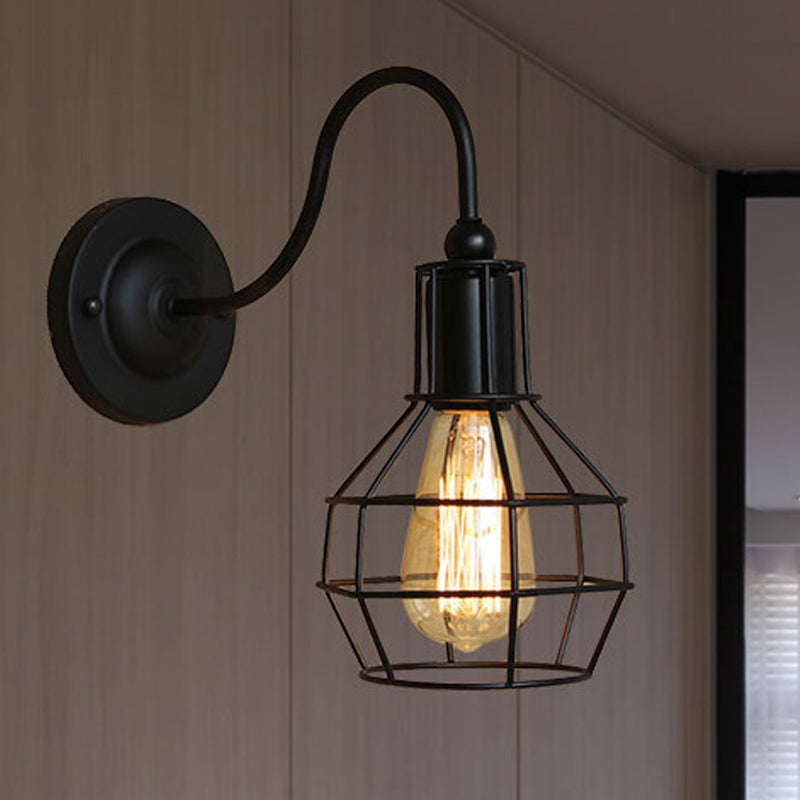 Frendorf | Metallic Zwart/Bronze Wandverlichting Global Cage 1 Hoofd Vintage Industrieel Wandlamp met Gooseneck Arm
