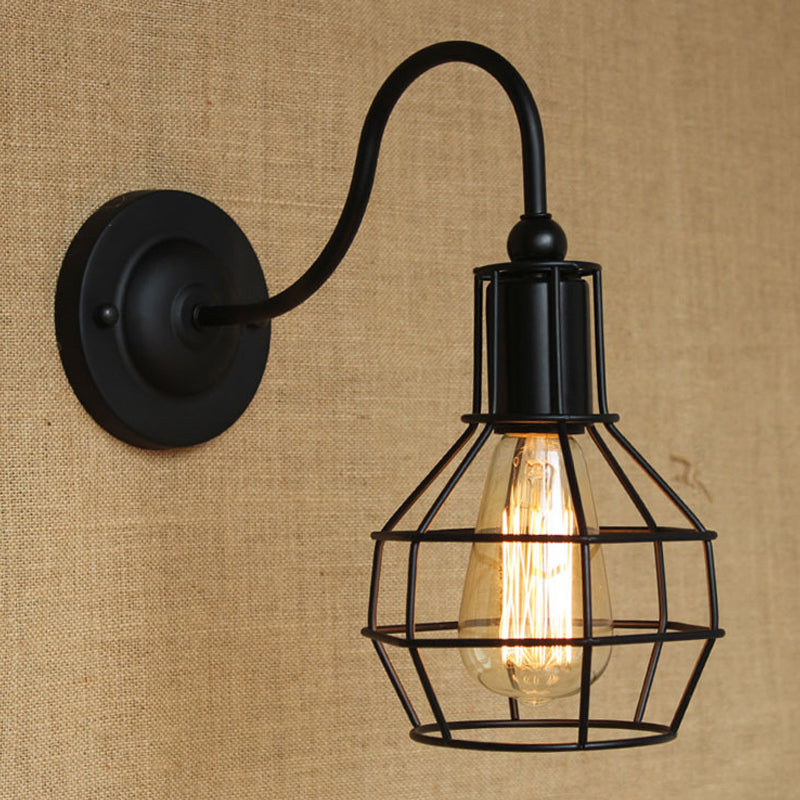 Frendorf | Metallic Zwart/Bronze Wandverlichting Global Cage 1 Hoofd Vintage Industrieel Wandlamp met Gooseneck Arm