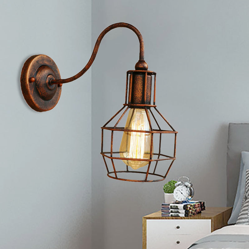 Frendorf | Metallic Zwart/Bronze Wandverlichting Global Cage 1 Hoofd Vintage Industrieel Wandlamp met Gooseneck Arm
