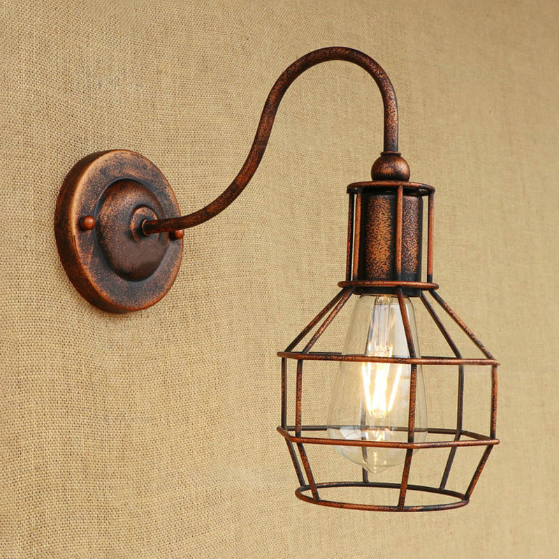 Frendorf | Metallic Zwart/Bronze Wandverlichting Global Cage 1 Hoofd Vintage Industrieel Wandlamp met Gooseneck Arm