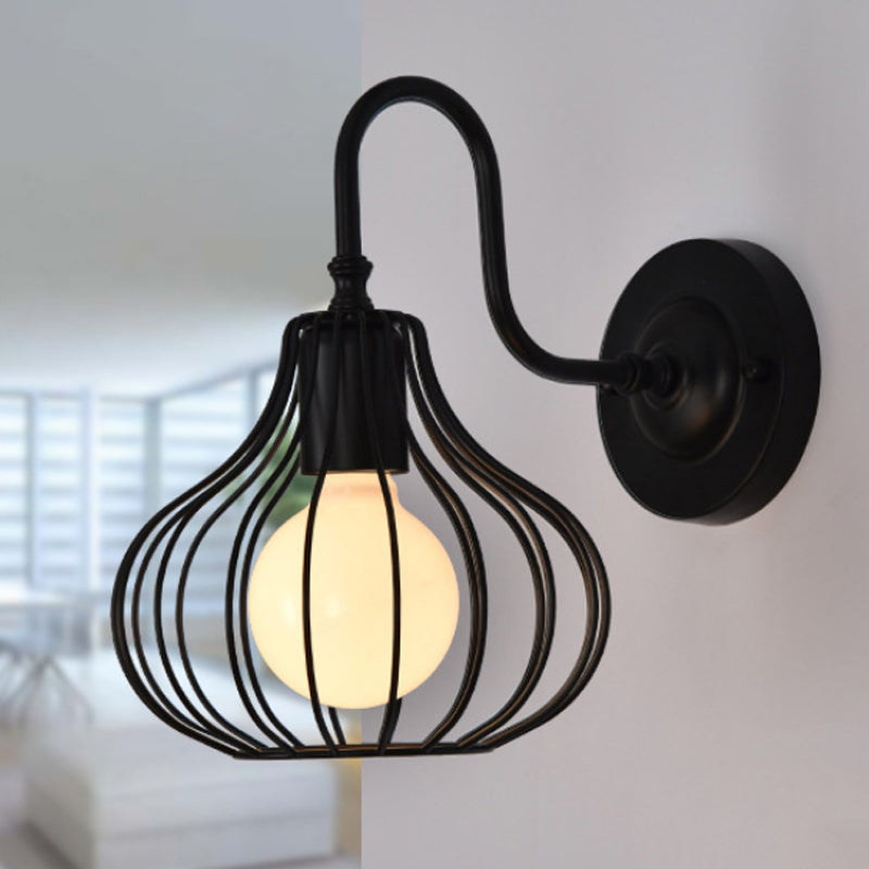 1 Licht Zwiebel Wand Sconces Beleuchtung Loft Stil Schwarz/Weiß Metallic Mini Wand Beleuchtung mit Schwanenhalsarm für Schlafzimmer