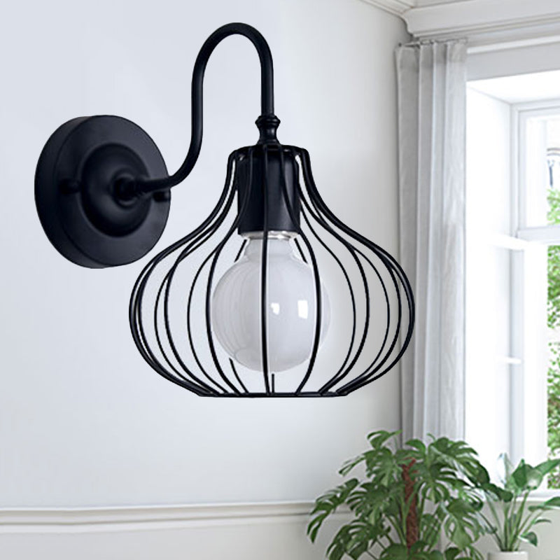 1 Licht Zwiebel Wand Sconces Beleuchtung Loft Stil Schwarz/Weiß Metallic Mini Wand Beleuchtung mit Schwanenhalsarm für Schlafzimmer